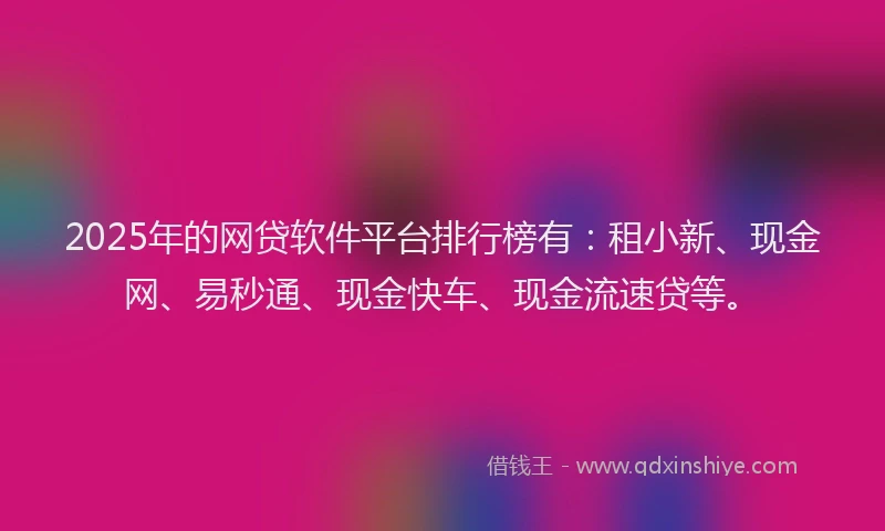 2025年的网贷软件平台排行榜有：租小新、现金网、易秒通、现金快车、现金流速贷等。