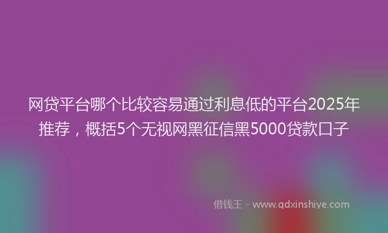网贷平台哪个比较容易通过利息低的平台2025年推荐，概括5个无视网黑征信黑5000贷款口子