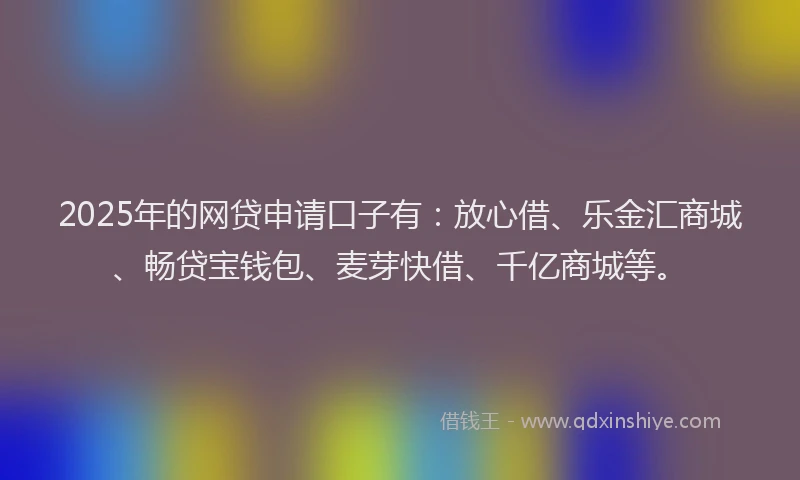 2025年的网贷申请口子有：放心借、乐金汇商城、畅贷宝钱包、麦芽快借、千亿商城等。
