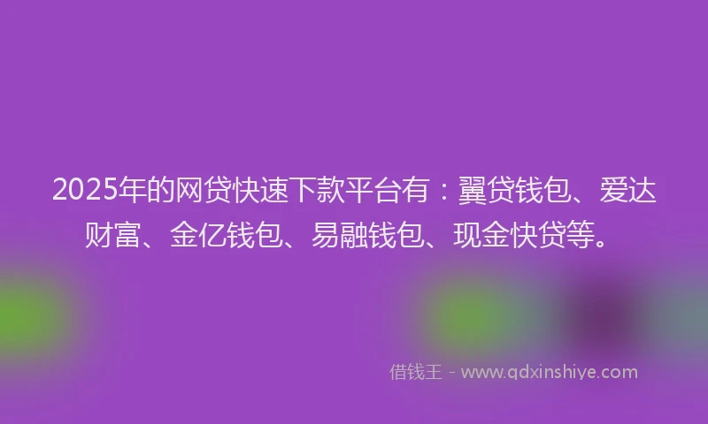 2025年的网贷快速下款平台有：翼贷钱包、爱达财富、金亿钱包、易融钱包、现金快贷等。