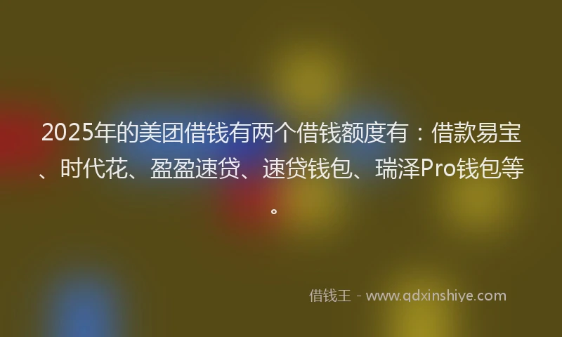 2025年的美团借钱有两个借钱额度有：借款易宝、时代花、盈盈速贷、速贷钱包、瑞泽Pro钱包等。