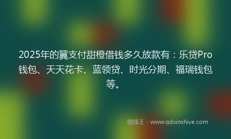 2025年的翼支付甜橙借钱多久放款有：乐贷Pro钱包、天天花卡、蓝领贷、时光分期、福瑞钱包等。