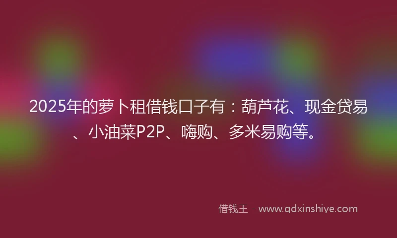 2025年的萝卜租借钱口子有：葫芦花、现金贷易、小油菜P2P、嗨购、多米易购等。
