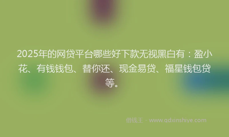 2025年的网贷平台哪些好下款无视黑白有：盈小花、有钱钱包、替你还、现金易贷、福星钱包贷等。