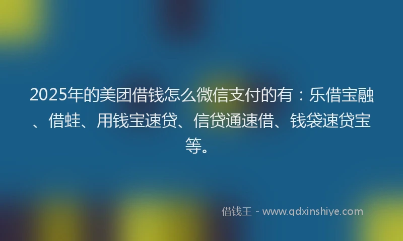 2025年的美团借钱怎么微信支付的有：乐借宝融、借蛙、用钱宝速贷、信贷通速借、钱袋速贷宝等。