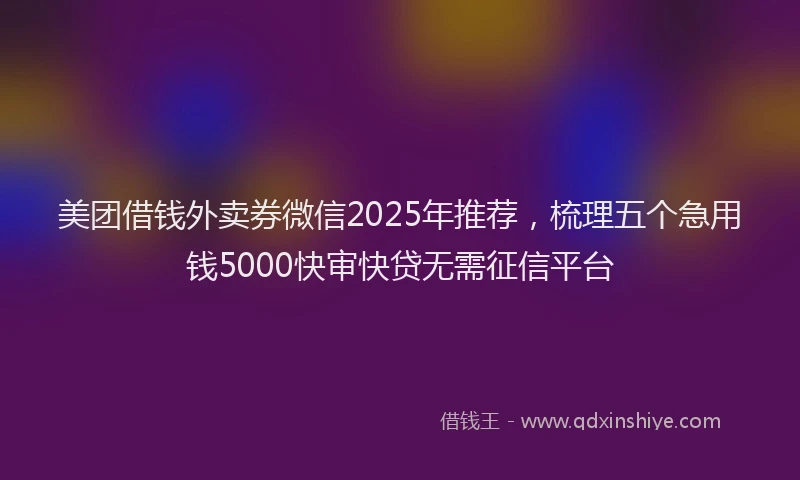 美团借钱外卖券微信2025年推荐，梳理五个急用钱5000快审快贷无需征信平台