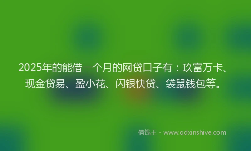 2025年的能借一个月的网贷口子有：玖富万卡、现金贷易、盈小花、闪银快贷、袋鼠钱包等。
