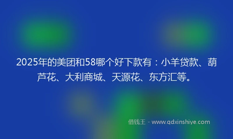 2025年的美团和58哪个好下款有：小羊贷款、葫芦花、大利商城、天源花、东方汇等。