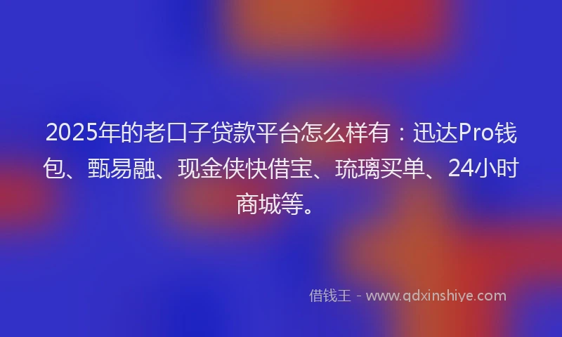 2025年的老口子贷款平台怎么样有：迅达Pro钱包、甄易融、现金侠快借宝、琉璃买单、24小时商城等。
