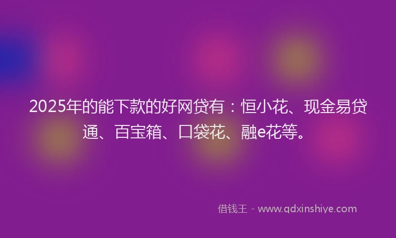 2025年的能下款的好网贷有：恒小花、现金易贷通、百宝箱、口袋花、融e花等。