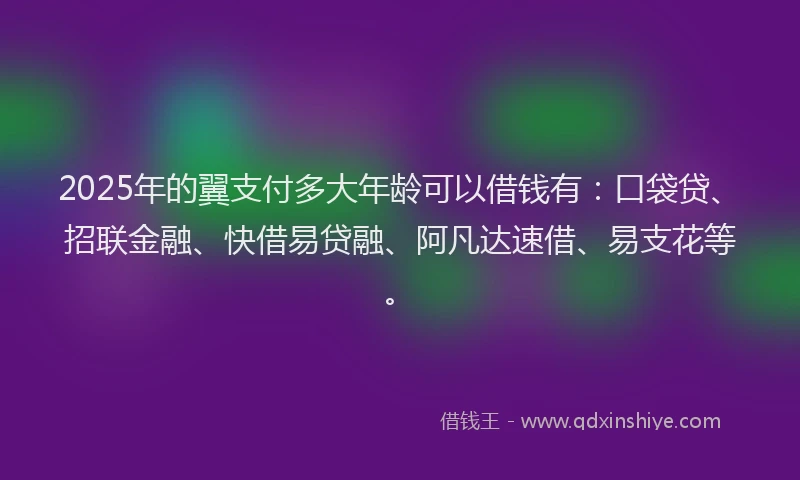 2025年的翼支付多大年龄可以借钱有：口袋贷、招联金融、快借易贷融、阿凡达速借、易支花等。