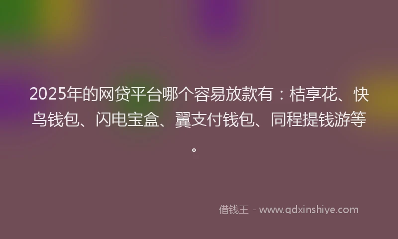 2025年的网贷平台哪个容易放款有：桔享花、快鸟钱包、闪电宝盒、翼支付钱包、同程提钱游等。