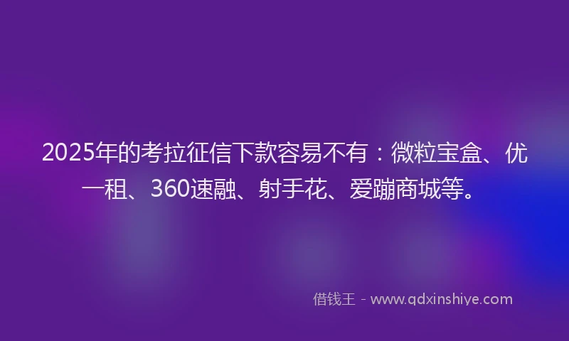 2025年的考拉征信下款容易不有：微粒宝盒、优一租、360速融、射手花、爱蹦商城等。