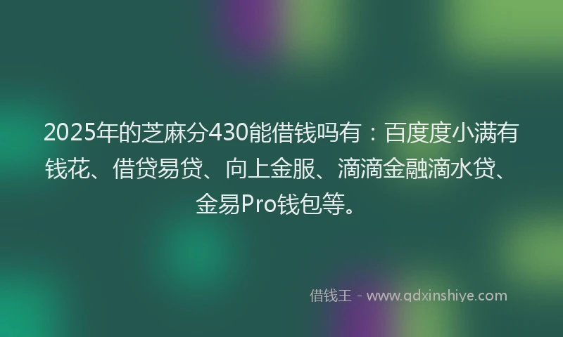 2025年的芝麻分430能借钱吗有：百度度小满有钱花、借贷易贷、向上金服、滴滴金融滴水贷、金易Pro钱包等。