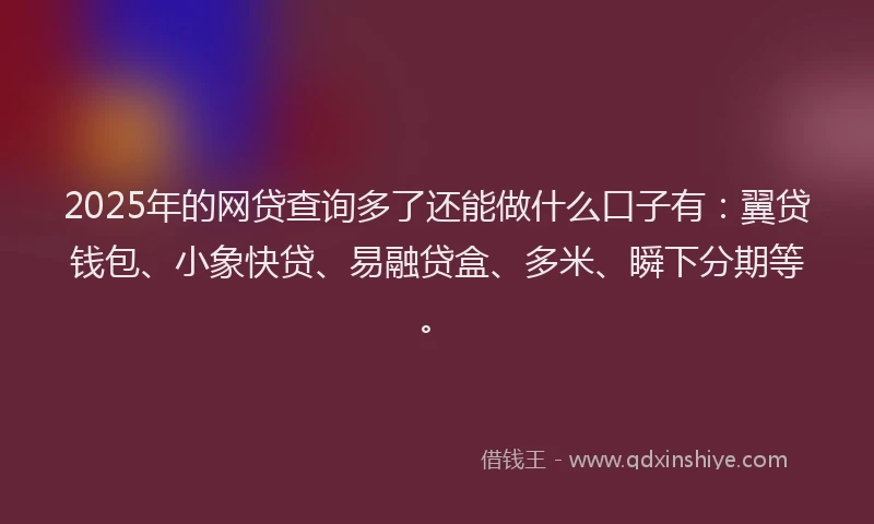 2025年的网贷查询多了还能做什么口子有：翼贷钱包、小象快贷、易融贷盒、多米、瞬下分期等。
