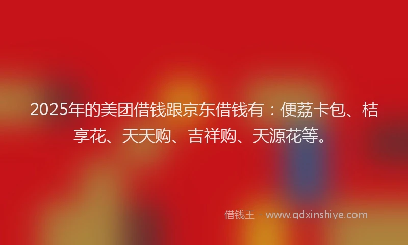 2025年的美团借钱跟京东借钱有：便荔卡包、桔享花、天天购、吉祥购、天源花等。