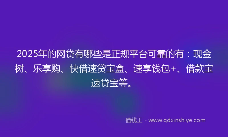 2025年的网贷有哪些是正规平台可靠的有：现金树、乐享购、快借速贷宝盒、速享钱包+、借款宝速贷宝等。