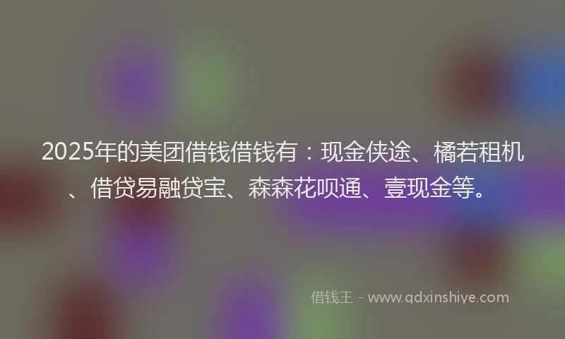 2025年的美团借钱借钱有：现金侠途、橘若租机、借贷易融贷宝、森森花呗通、壹现金等。