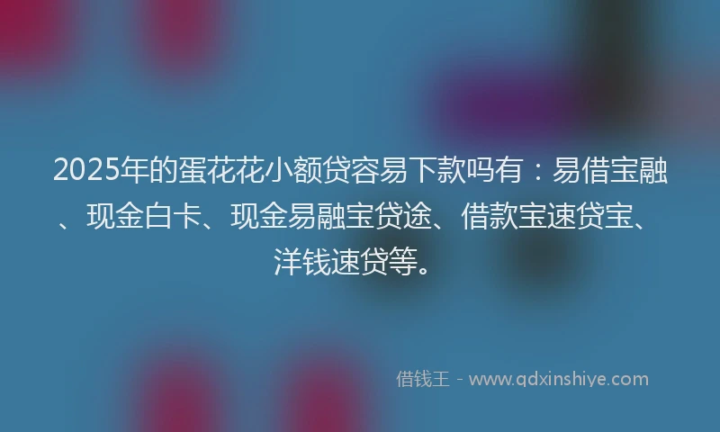 2025年的蛋花花小额贷容易下款吗有：易借宝融、现金白卡、现金易融宝贷途、借款宝速贷宝、洋钱速贷等。
