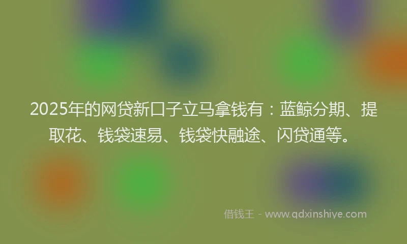 2025年的网贷新口子立马拿钱有：蓝鲸分期、提取花、钱袋速易、钱袋快融途、闪贷通等。