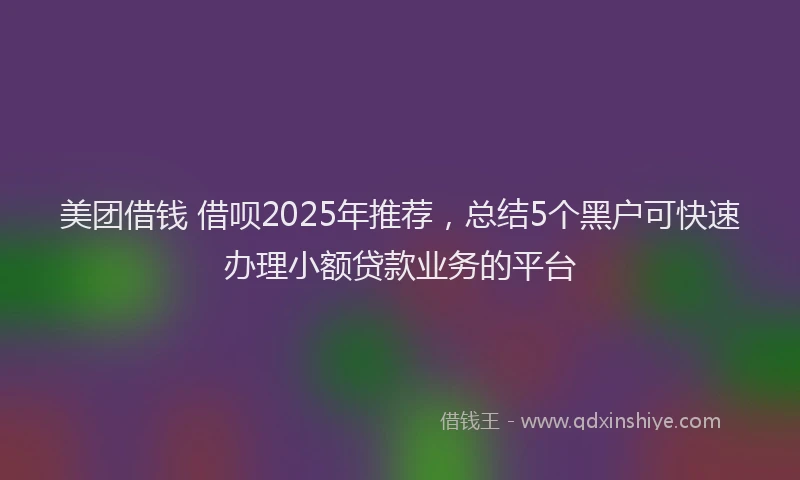 美团借钱 借呗2025年推荐，总结5个黑户可快速办理小额贷款业务的平台