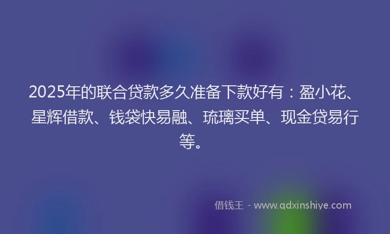 2025年的联合贷款多久准备下款好有：盈小花、星辉借款、钱袋快易融、琉璃买单、现金贷易行等。