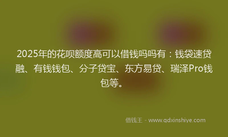 2025年的花呗额度高可以借钱吗吗有：钱袋速贷融、有钱钱包、分子贷宝、东方易贷、瑞泽Pro钱包等。