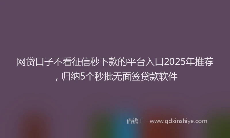网贷口子不看征信秒下款的平台入口2025年推荐，归纳5个秒批无面签贷款软件