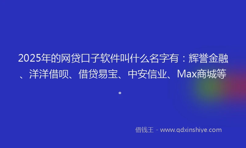 2025年的网贷口子软件叫什么名字有：辉誉金融、洋洋借呗、借贷易宝、中安信业、Max商城等。