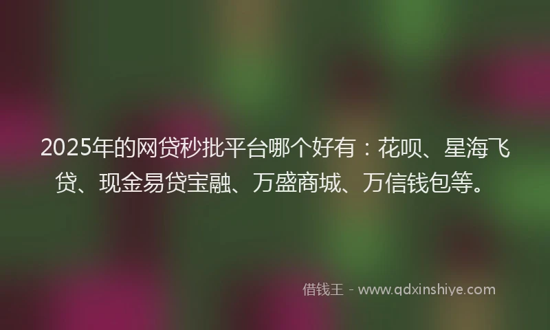 2025年的网贷秒批平台哪个好有：花呗、星海飞贷、现金易贷宝融、万盛商城、万信钱包等。