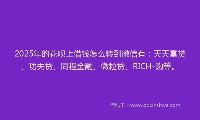 2025年的花呗上借钱怎么转到微信有：天天富贷、功夫贷、同程金融、微粒贷、RICH-购等。