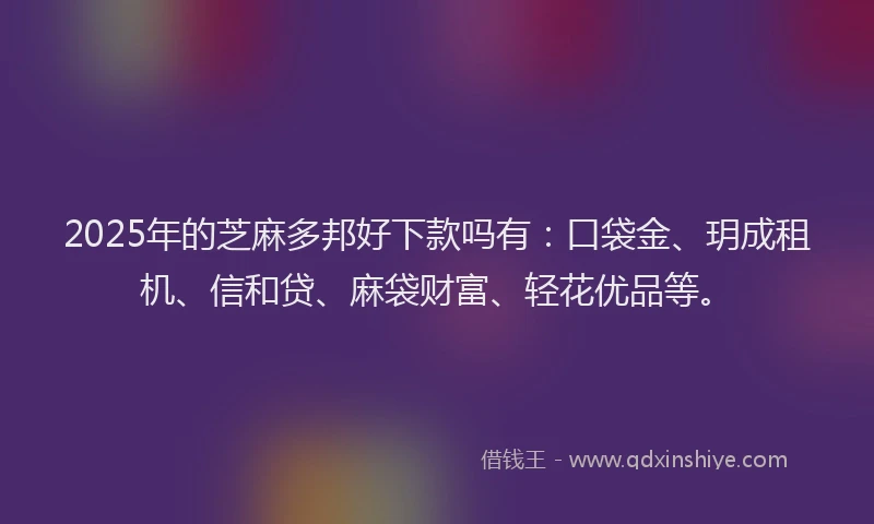 2025年的芝麻多邦好下款吗有：口袋金、玥成租机、信和贷、麻袋财富、轻花优品等。