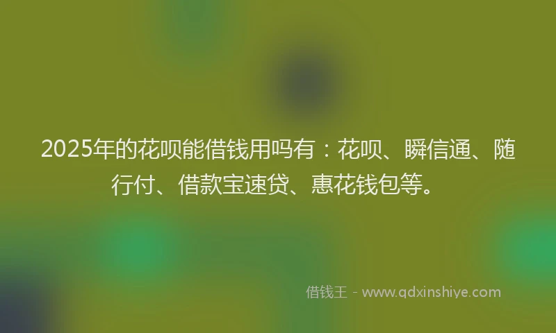 2025年的花呗能借钱用吗有：花呗、瞬信通、随行付、借款宝速贷、惠花钱包等。