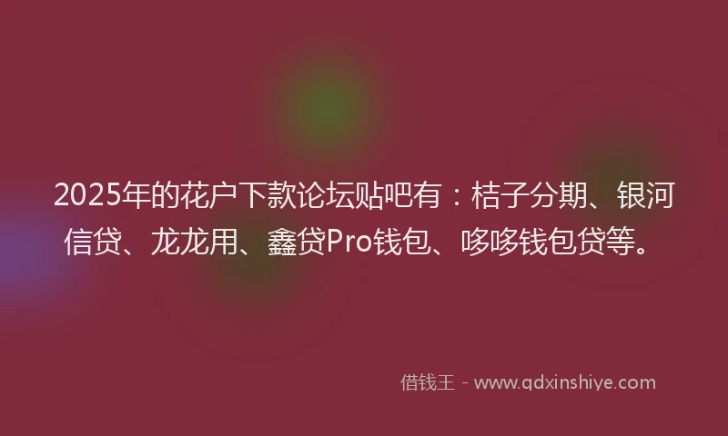 2025年的花户下款论坛贴吧有：桔子分期、银河信贷、龙龙用、鑫贷Pro钱包、哆哆钱包贷等。