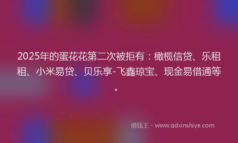 2025年的蛋花花第二次被拒有：橄榄信贷、乐租租、小米易贷、贝乐享-飞鑫琼宝、现金易借通等。