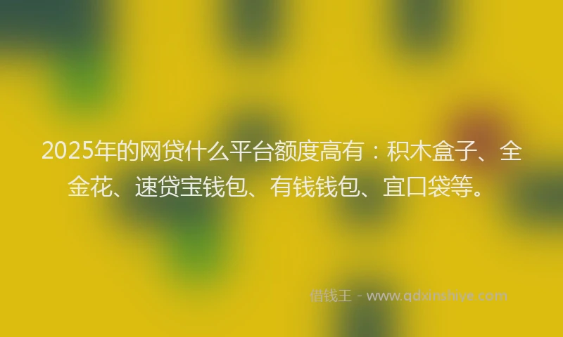 2025年的网贷什么平台额度高有：积木盒子、全金花、速贷宝钱包、有钱钱包、宜口袋等。