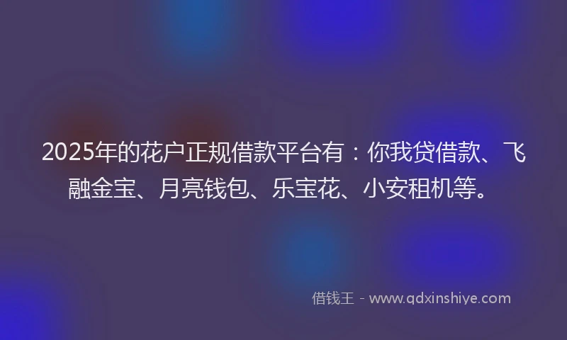 2025年的花户正规借款平台有：你我贷借款、飞融金宝、月亮钱包、乐宝花、小安租机等。