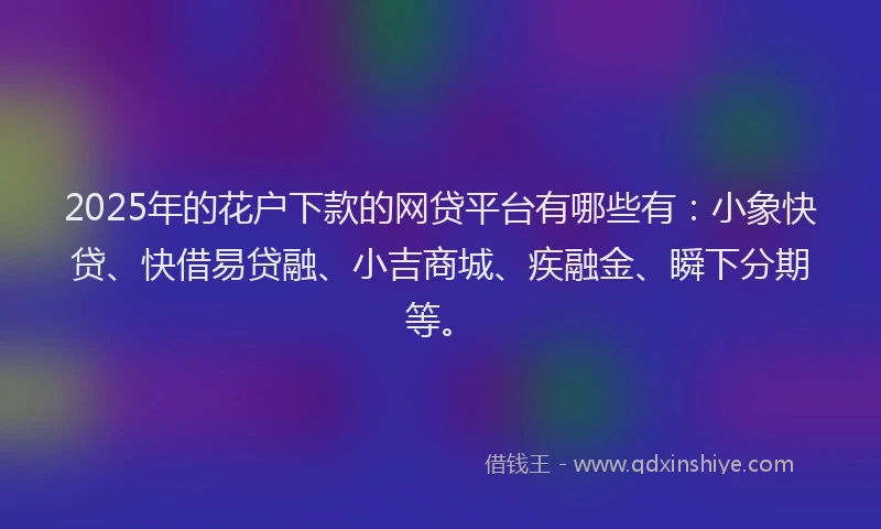 2025年的花户下款的网贷平台有哪些有：小象快贷、快借易贷融、小吉商城、疾融金、瞬下分期等。