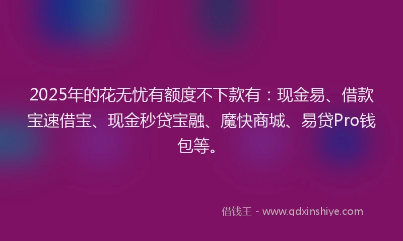 2025年的花无忧有额度不下款有：现金易、借款宝速借宝、现金秒贷宝融、魔快商城、易贷Pro钱包等。