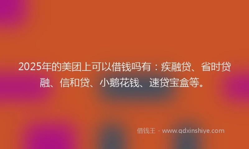 2025年的美团上可以借钱吗有：疾融贷、省时贷融、信和贷、小鹅花钱、速贷宝盒等。