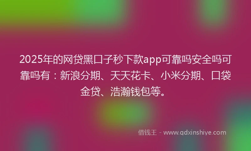 2025年的网贷黑口子秒下款app可靠吗安全吗可靠吗有：新浪分期、天天花卡、小米分期、口袋金贷、浩瀚钱包等。