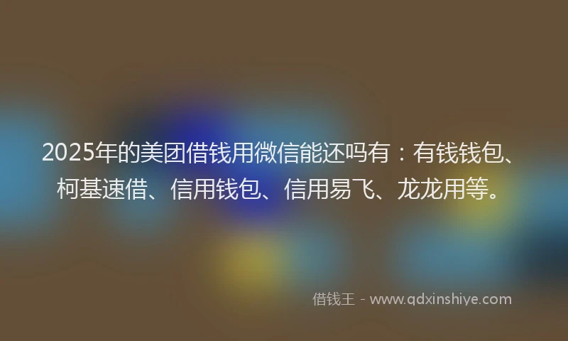 2025年的美团借钱用微信能还吗有：有钱钱包、柯基速借、信用钱包、信用易飞、龙龙用等。