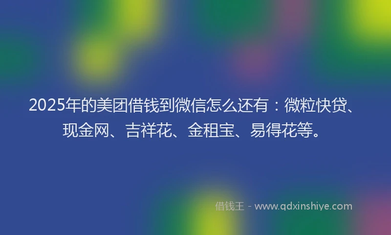 2025年的美团借钱到微信怎么还有：微粒快贷、现金网、吉祥花、金租宝、易得花等。