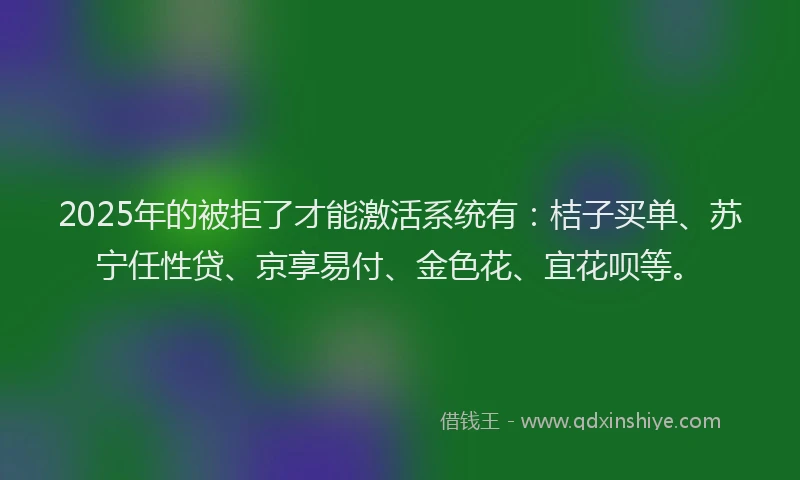2025年的被拒了才能激活系统有：桔子买单、苏宁任性贷、京享易付、金色花、宜花呗等。