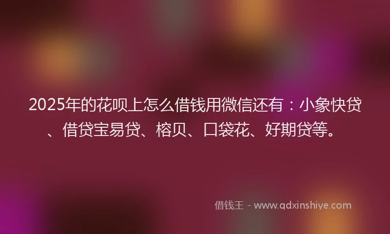 2025年的花呗上怎么借钱用微信还有：小象快贷、借贷宝易贷、榕贝、口袋花、好期贷等。