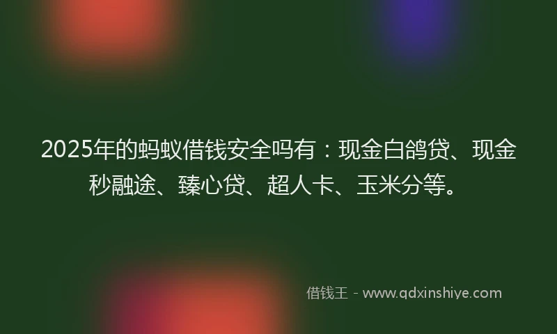 2025年的蚂蚁借钱安全吗有：现金白鸽贷、现金秒融途、臻心贷、超人卡、玉米分等。