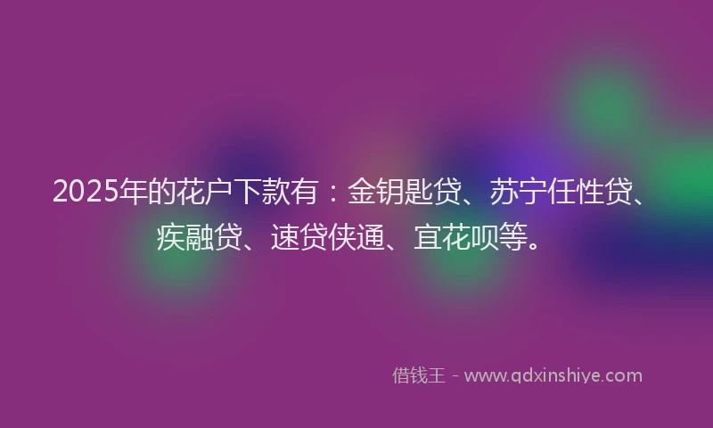 2025年的花户下款有：金钥匙贷、苏宁任性贷、疾融贷、速贷侠通、宜花呗等。