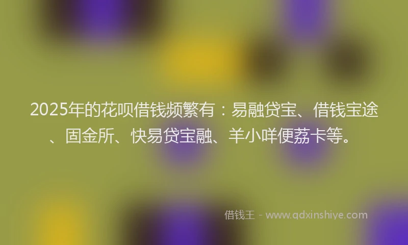 2025年的花呗借钱频繁有：易融贷宝、借钱宝途、固金所、快易贷宝融、羊小咩便荔卡等。