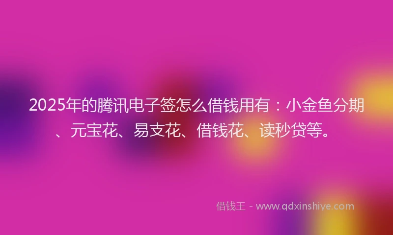 2025年的腾讯电子签怎么借钱用有：小金鱼分期、元宝花、易支花、借钱花、读秒贷等。