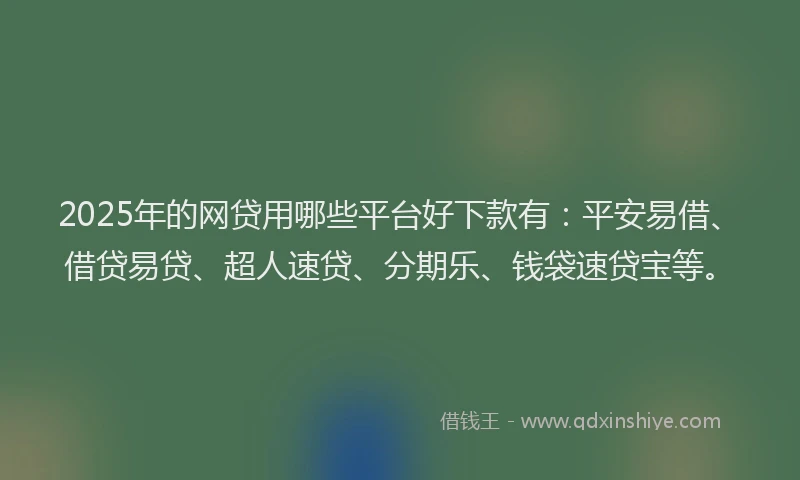 2025年的网贷用哪些平台好下款有：平安易借、借贷易贷、超人速贷、分期乐、钱袋速贷宝等。